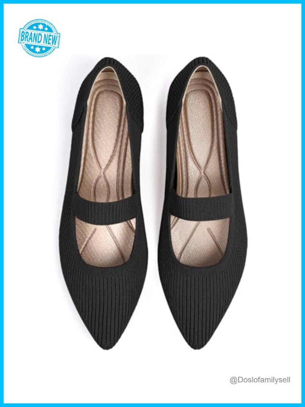 Knit Mary Jane Flats Pointed Toe Pull-On Comfortable Business Casual Work